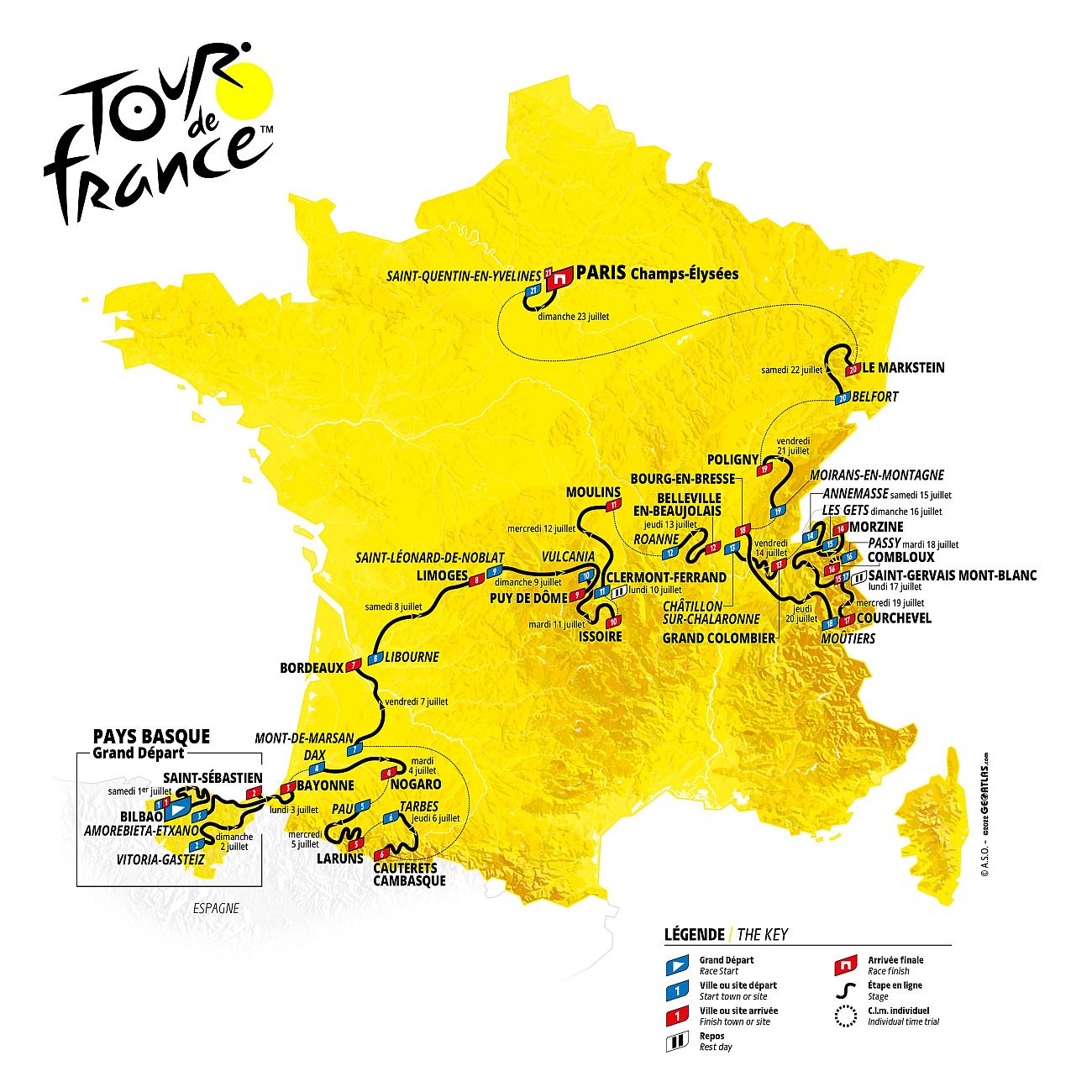 Tour de France 2023 : Départ de Bilbao en Espagne le 1er juillet pour une arrivée le 23 juillet à Paris #TDF2023