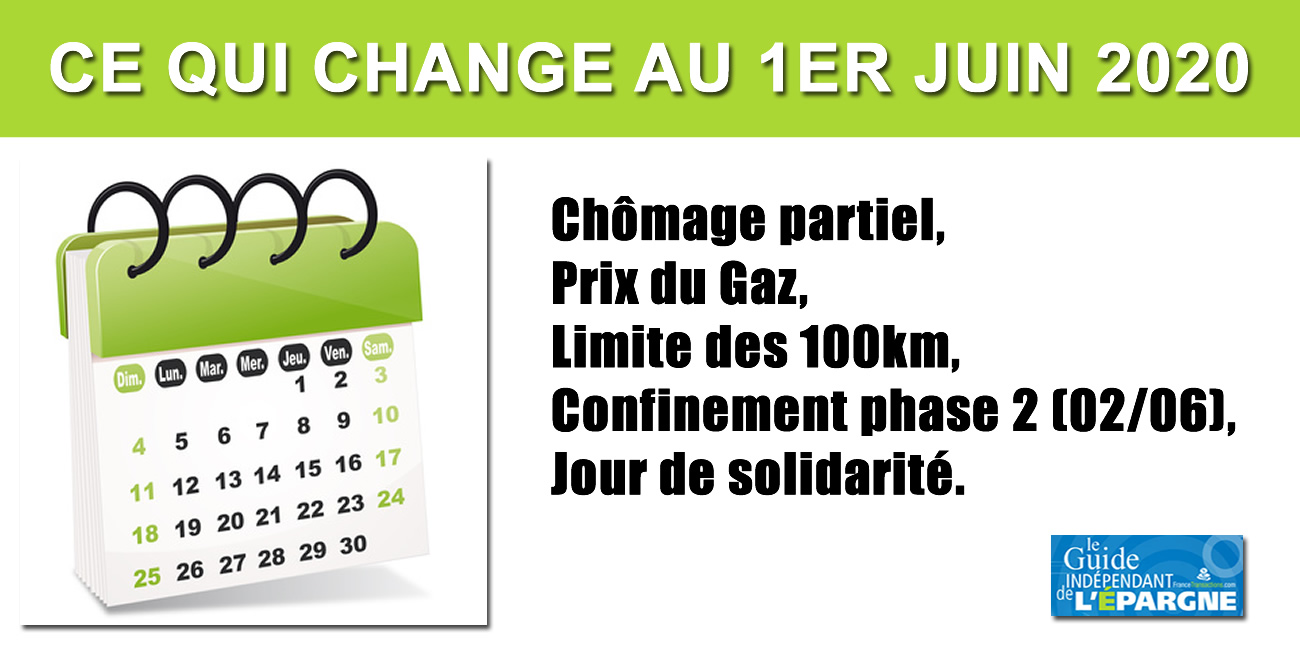 Ce qui change au 1er juin 2020 : chômage partiel, prix du gaz, lundi de Pentecôte, confinement Ce qui change au 1er juin 2020 : chômage partiel, prix du gaz, lundi de Pentecôte, confinement
