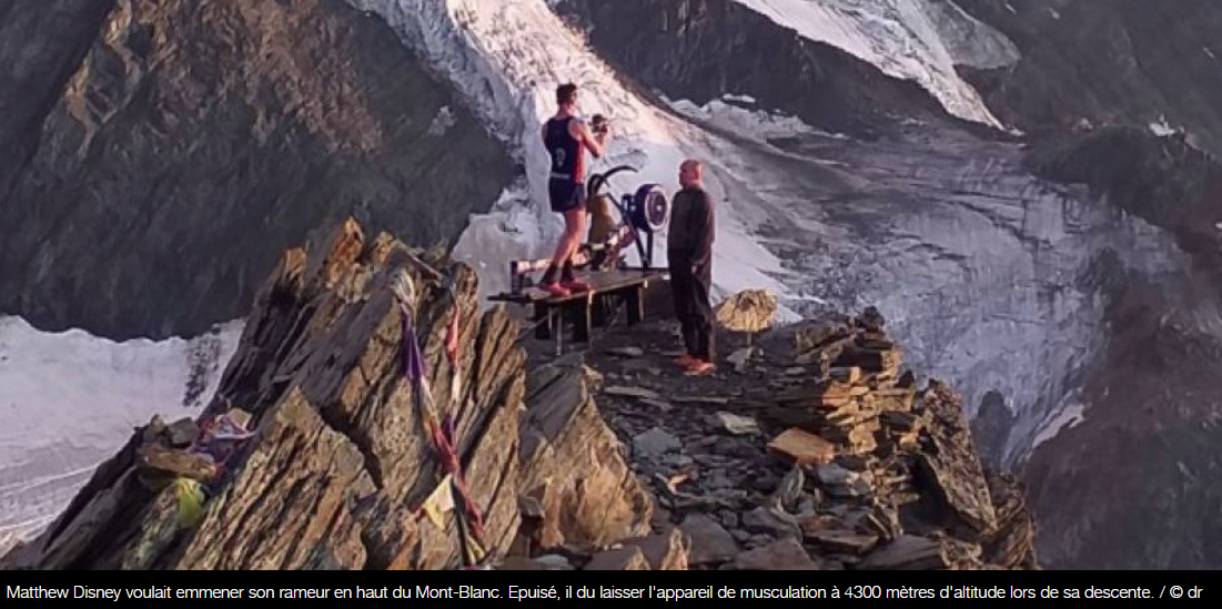 Un anglais abandonne un appareil de musculation, son rameur, proche du sommet du Mont-Blanc